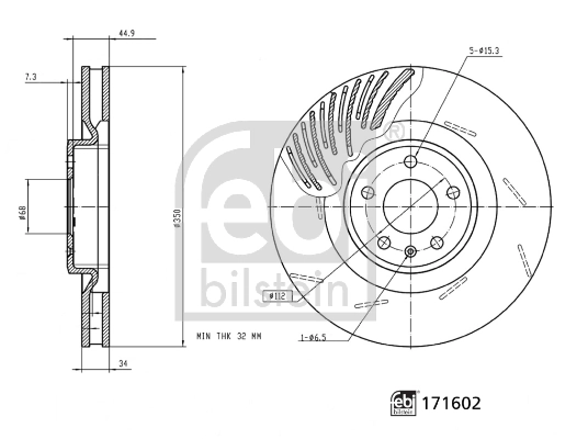 Тормоз дисковый передний Febi 171602 цена, от 82.96 USD