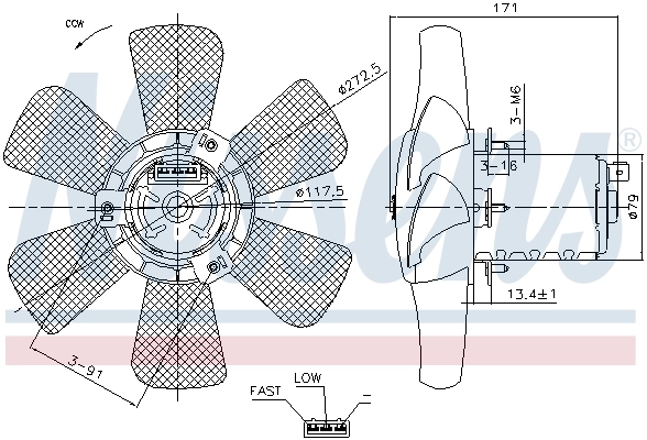 Ventilador elétrico de esfriamento montado (motor + roda de aletas) Nissens 85809