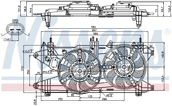 85689 Nissens Difusor do radiador de esfriamento, montado com motor e roda de aletas
