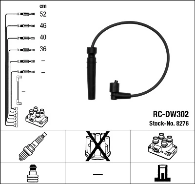 Fios de alta voltagem, kit Daewoo Nubira 1 J10, J15