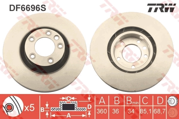 Тормоз дисковый передний TRW DF6696S цена, от 111.52 USD