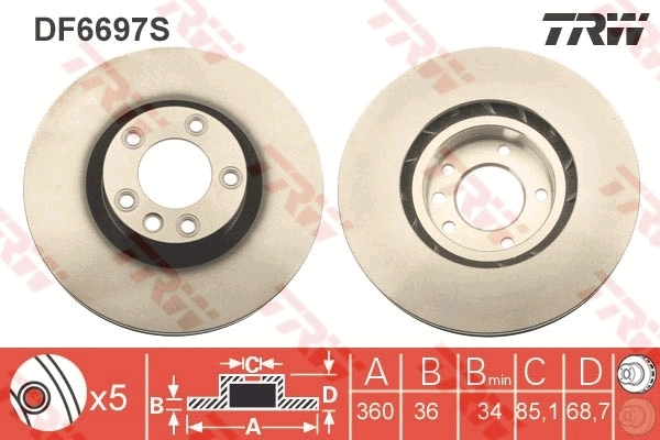 Тормоз дисковый передний TRW DF6697S цена, от 113.88 USD