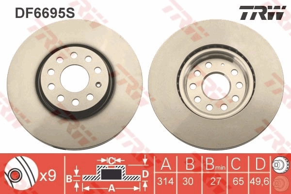Тормоз дисковый передний TRW DF6695S цена, от 68.39 USD