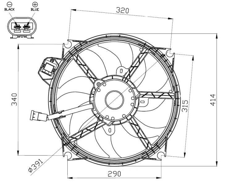Ventilador elétrico de esfriamento montado (motor + roda de aletas) Renault Megane III KZ0, KZ1