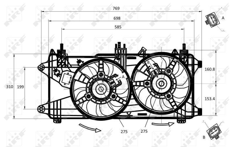 Difusor do radiador de esfriamento, montado com motor e roda de aletas Fiat Doblo 1 119