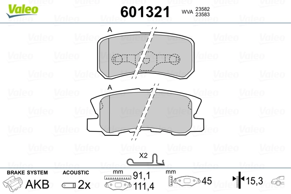 601321 VALEO Колодки тормозные дисковые комплект