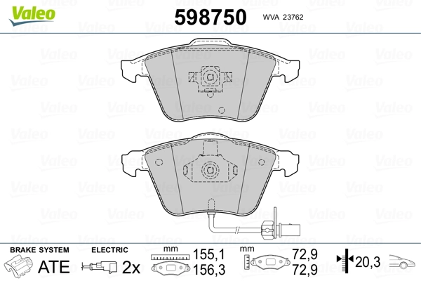 598750 VALEO Колодки передние