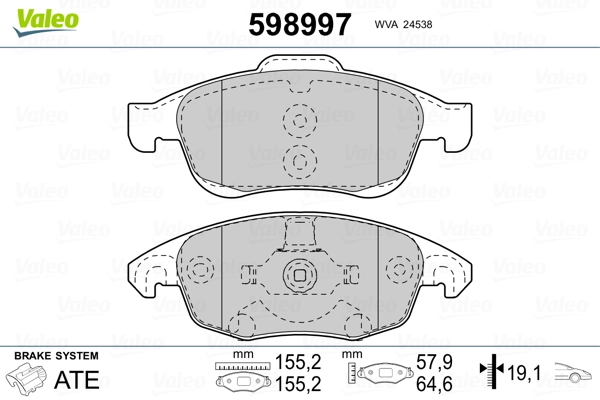 598997 VALEO Колодки передние