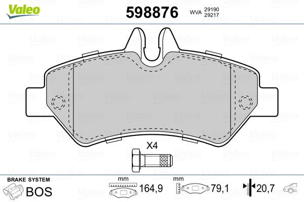 598876 VALEO Колодки тормозные дисковые комплект