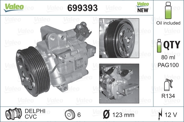 Компрессор системы кондиционирования VALEO 699393 цена, от 364.46 USD