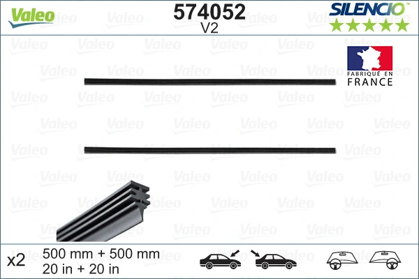 Купить 574052 VALEO Резинка щетки стеклоочистителя, комплект