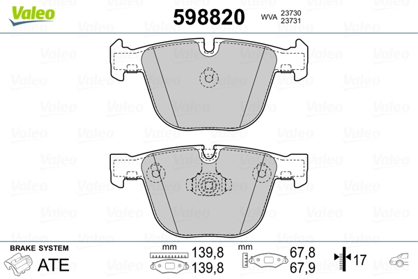 598820 VALEO Колодки тормозные дисковые комплект