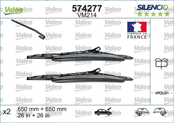 Резинка щетки стеклоочистителя, комплект VALEO 574277