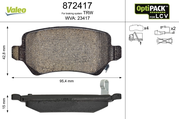 872417 VALEO Колодки тормозные дисковые комплект