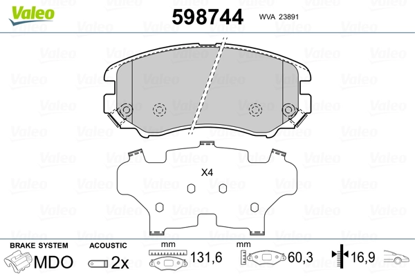 598744 VALEO Колодки передние