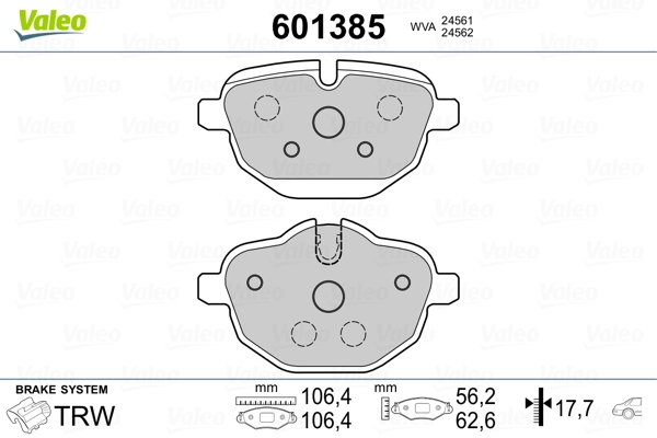 601385 VALEO Колодки тормозные дисковые комплект