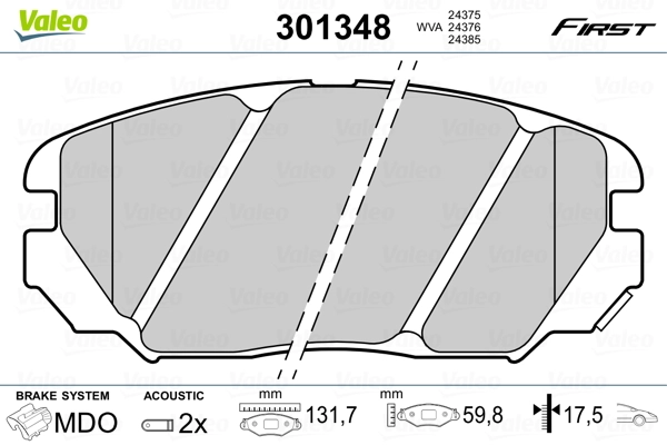 301348 VALEO Колодки передние
