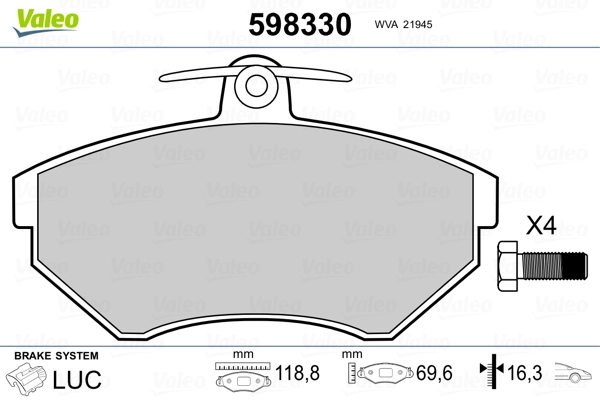 598330 VALEO Колодки передние