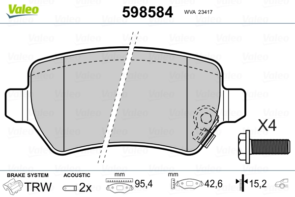 598584 VALEO Колодки тормозные дисковые комплект