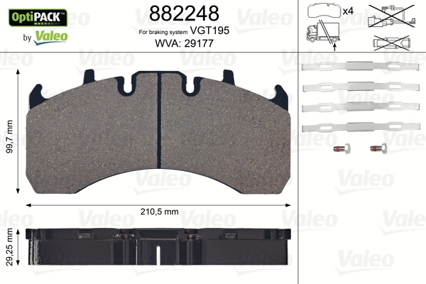 Купить 882248 VALEO Колодки тормозные задние, дисковые