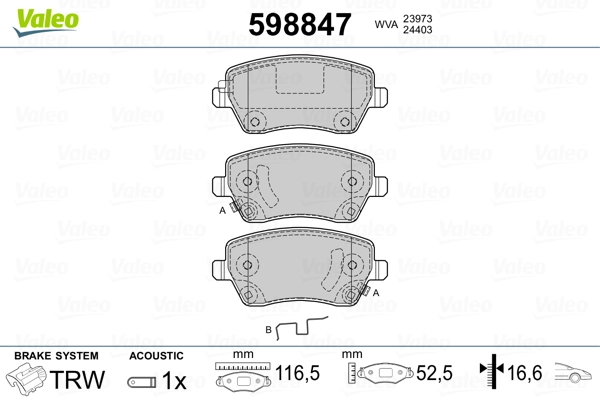 598847 VALEO Колодки передние