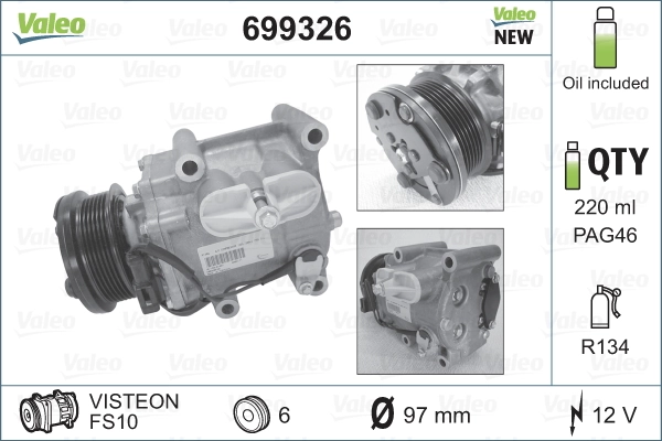 Компрессор системы кондиционирования VALEO 699326 цена, от 205.77 USD