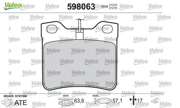 598063 VALEO Колодки тормозные дисковые комплект