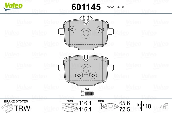 601145 VALEO Колодки тормозные дисковые комплект