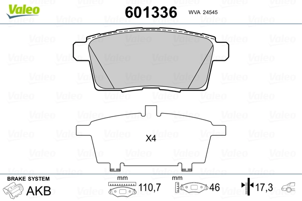 601336 VALEO Колодки тормозные дисковые комплект