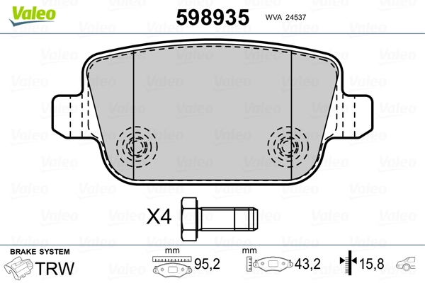 598935 VALEO Колодки тормозные дисковые комплект