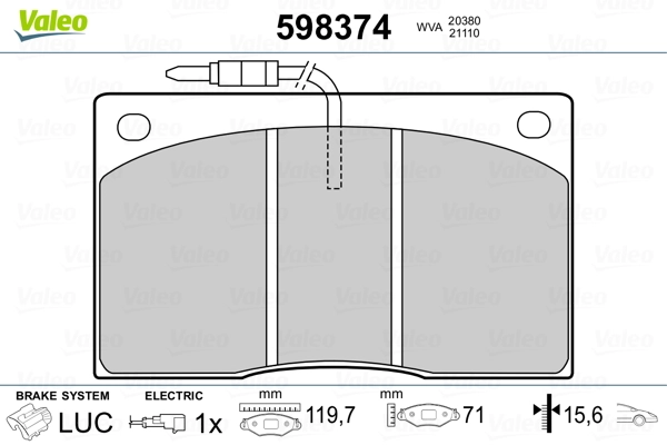 598374 VALEO Колодки передние
