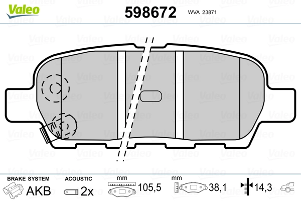 598672 VALEO Колодки тормозные дисковые комплект