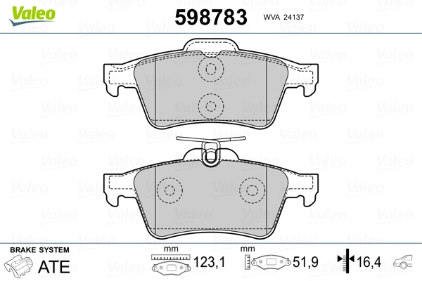 598783 VALEO Колодки тормозные дисковые комплект