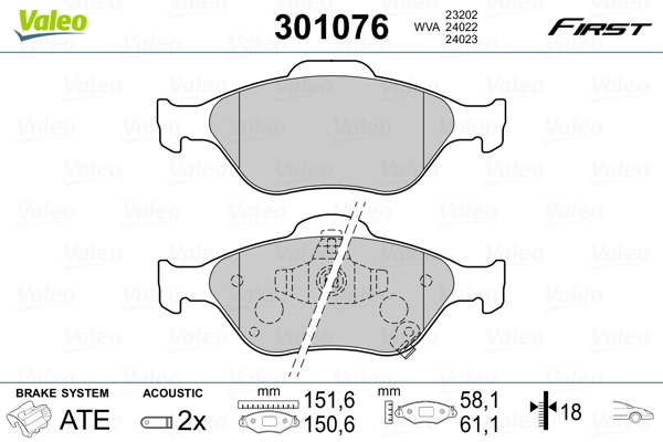 301076 VALEO Колодки передние
