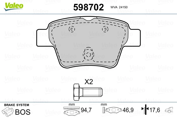 598702 VALEO Колодки тормозные дисковые комплект