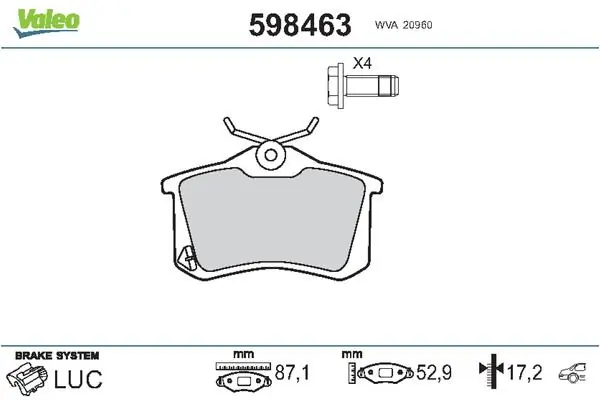 598463 VALEO Колодки тормозные дисковые комплект