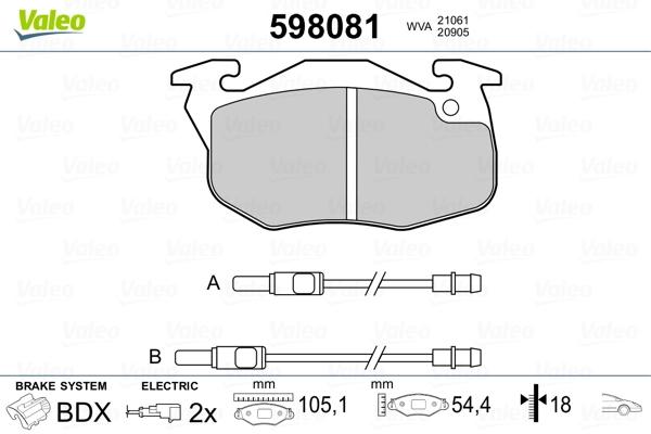 598081 VALEO Колодки передние