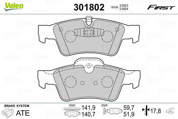 301802 VALEO Колодки тормозные дисковые комплект