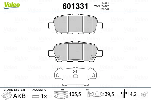601331 VALEO Колодки тормозные дисковые комплект