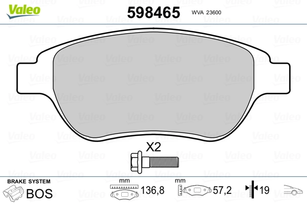 598465 VALEO Колодки передние