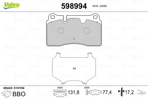 598994 VALEO Колодки передние