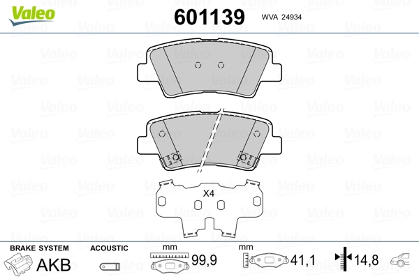 601139 VALEO Колодки тормозные дисковые комплект