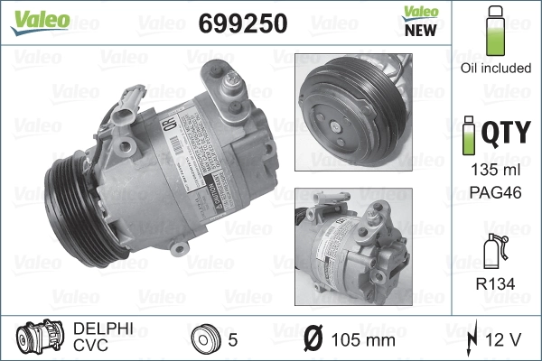 Компрессор системы кондиционирования VALEO 699250 цена, от 238.73 USD