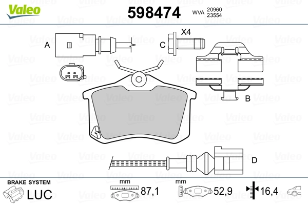 598474 VALEO Колодки тормозные дисковые комплект