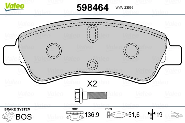 598464 VALEO Колодки передние