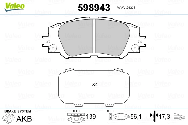 598943 VALEO Колодки передние