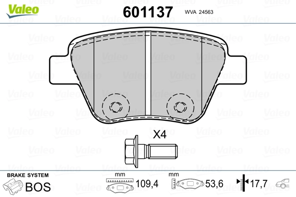 601137 VALEO Колодки тормозные дисковые комплект