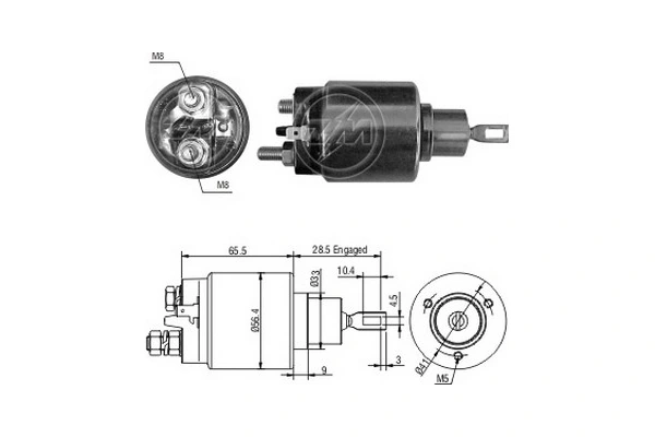 Тяговое реле стартера на Fiat Panda II 169A