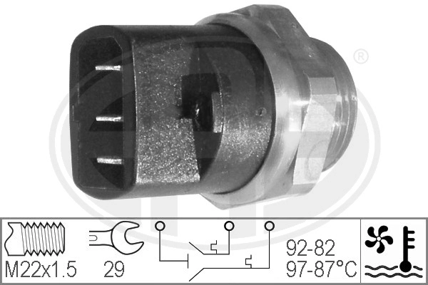 Sensor de temperatura do fluido de esfriamento (de ativação de ventilador do radiador) Volkswagen Transporter 70B, 70C, 7DB, 7DK, 70J, 70K, 7DC, 7DJ