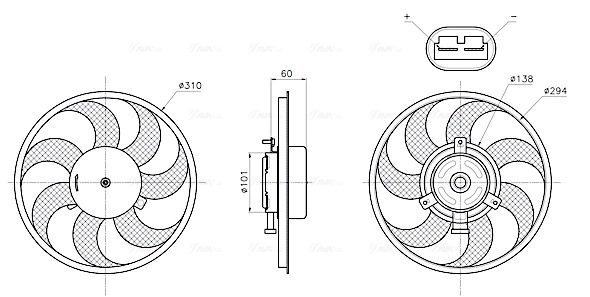 Ventilador elétrico de esfriamento montado (motor + roda de aletas) Mercedes Vito 2 639